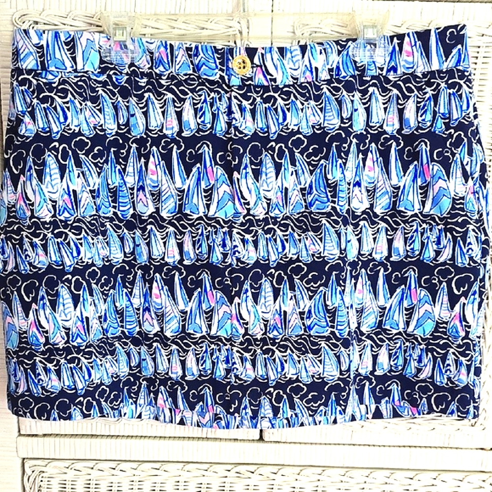 Lilly Pulitzer Navy Sailboat Print Skirt with Pockets